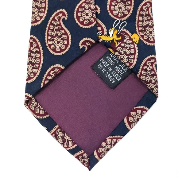 Vintage Walt Disney Mickey Mouse Donald Duck Pluto Goofy Paisley Silk Tie Men's - Picture 5 of 6